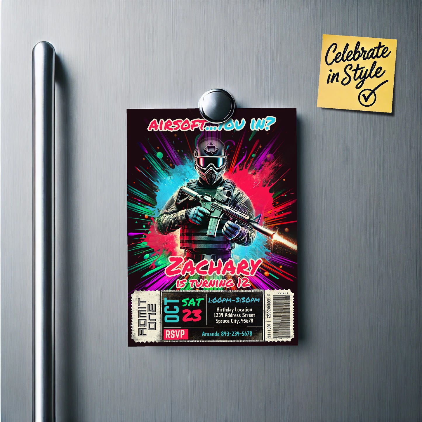Airsoft Birthday Invitation - Paintball Gun Party Invite