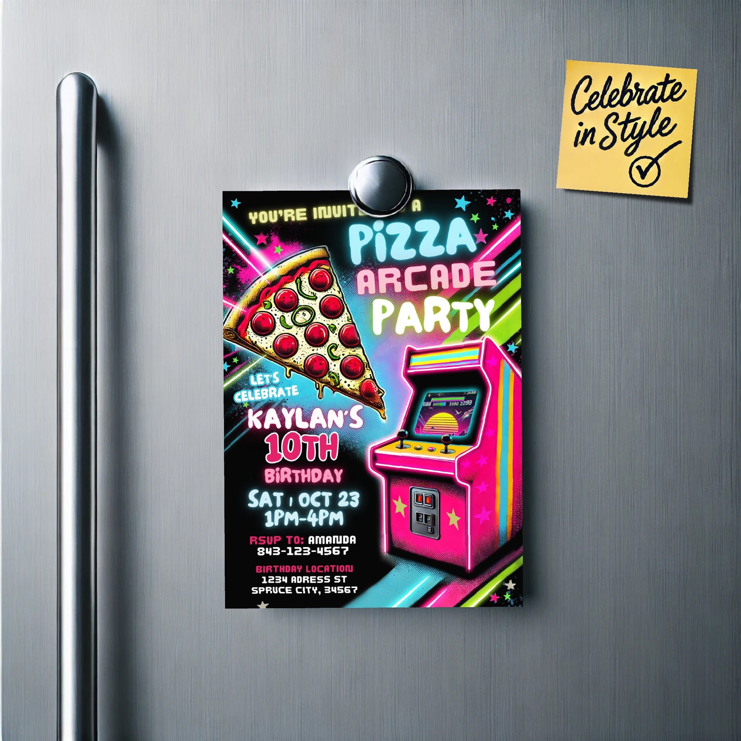 Arcade birthday invitation | Pizza party invite