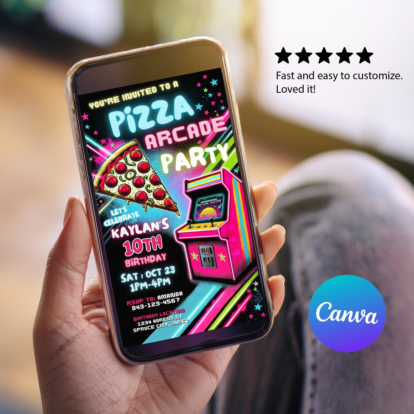 Arcade birthday invitation | Pizza party invite