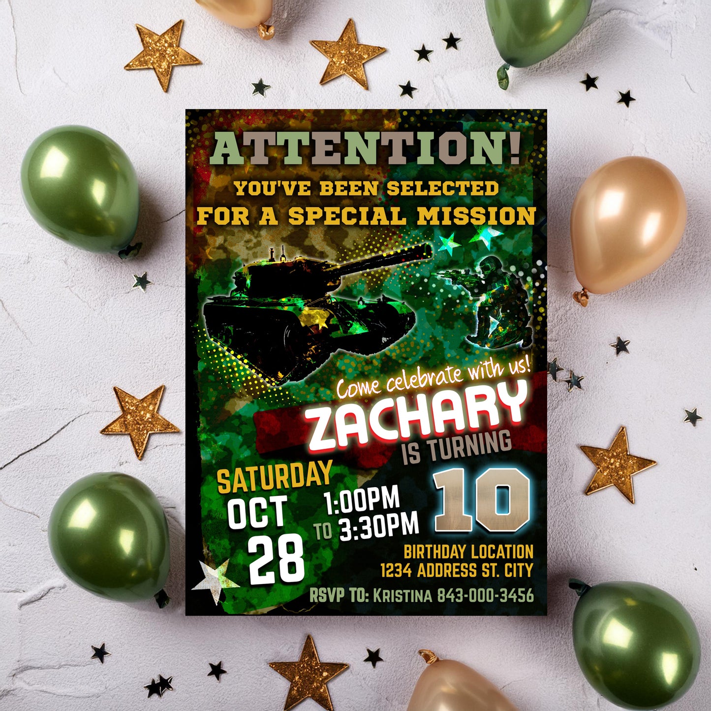 Army birthday invitation printable army party digital invite