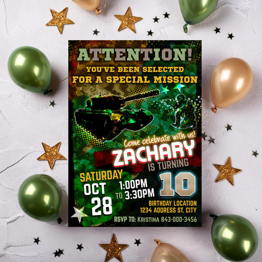 Army birthday invitation printable army party digital invite