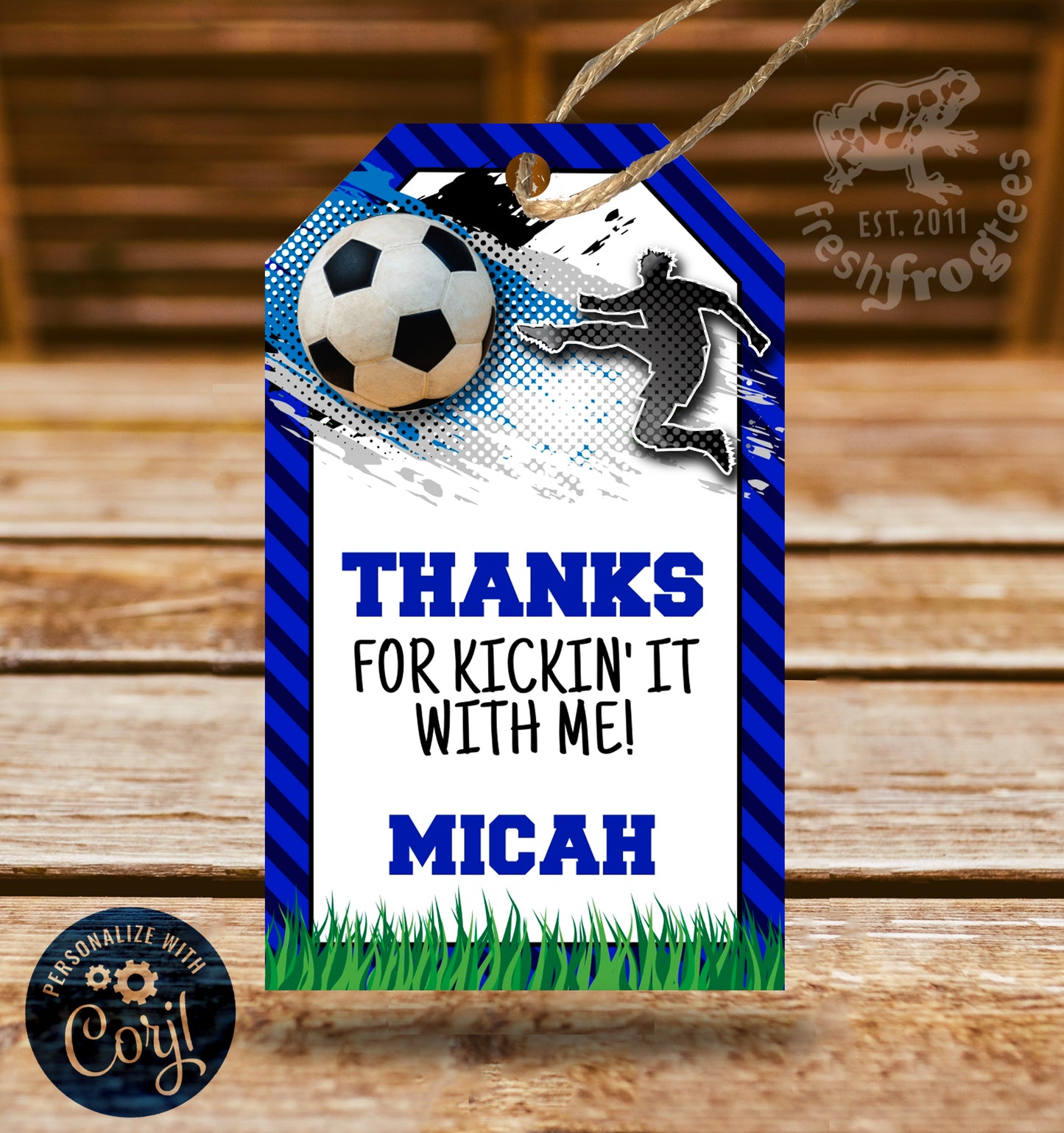 Blue Soccer Thank You Tag Template - Soccer Ball Design