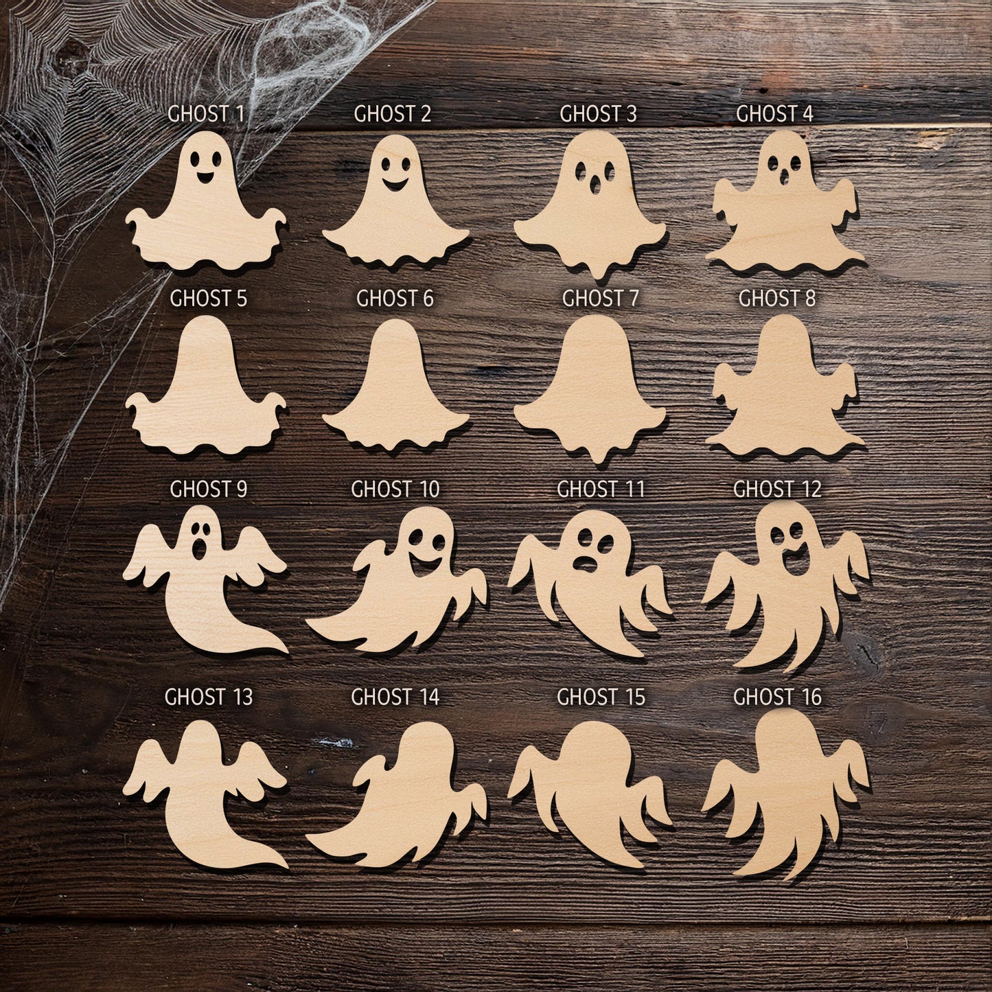 Assorted Ghost Unfinished Wooden Laser Cut Shapes