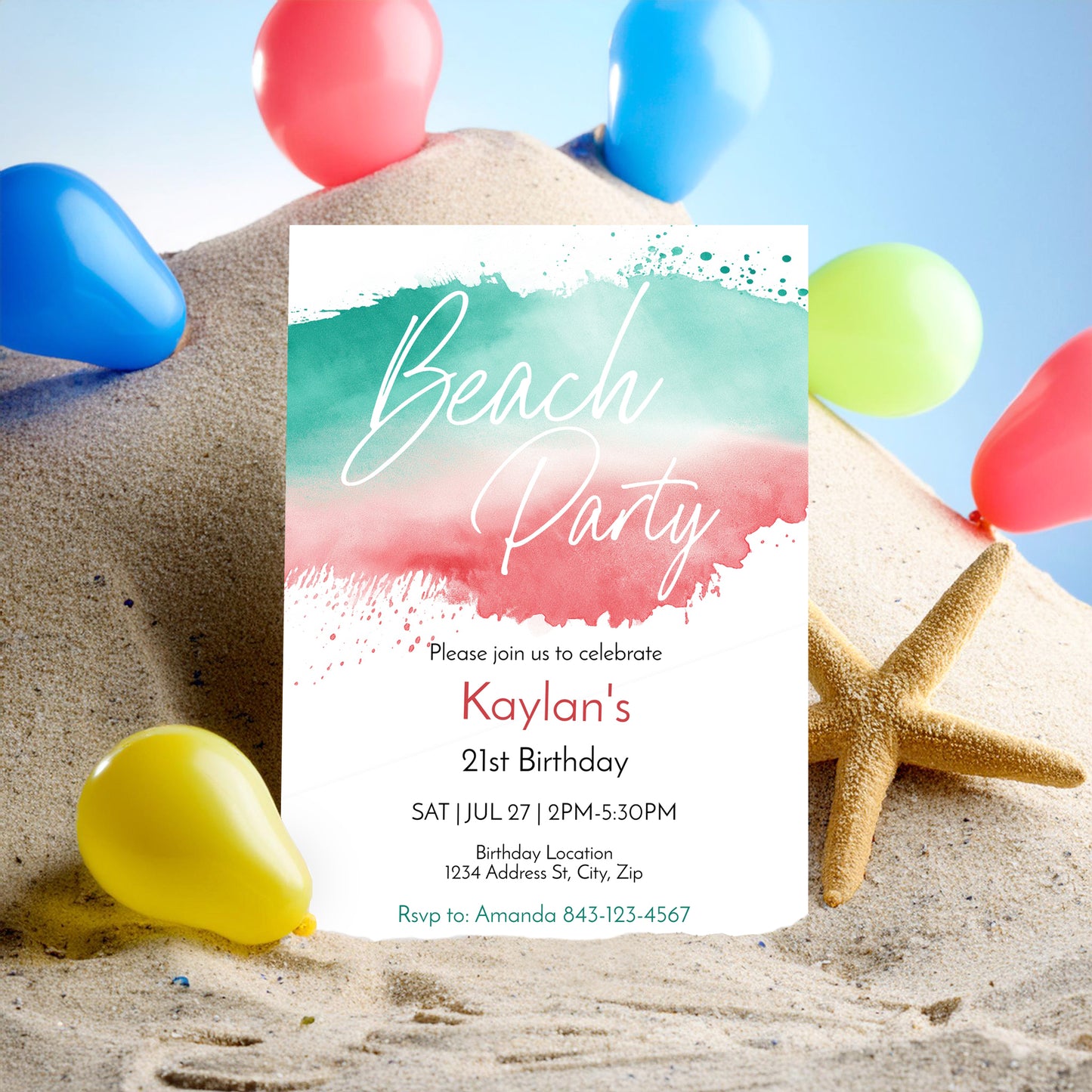 Beach Party Birthday Invitation Template