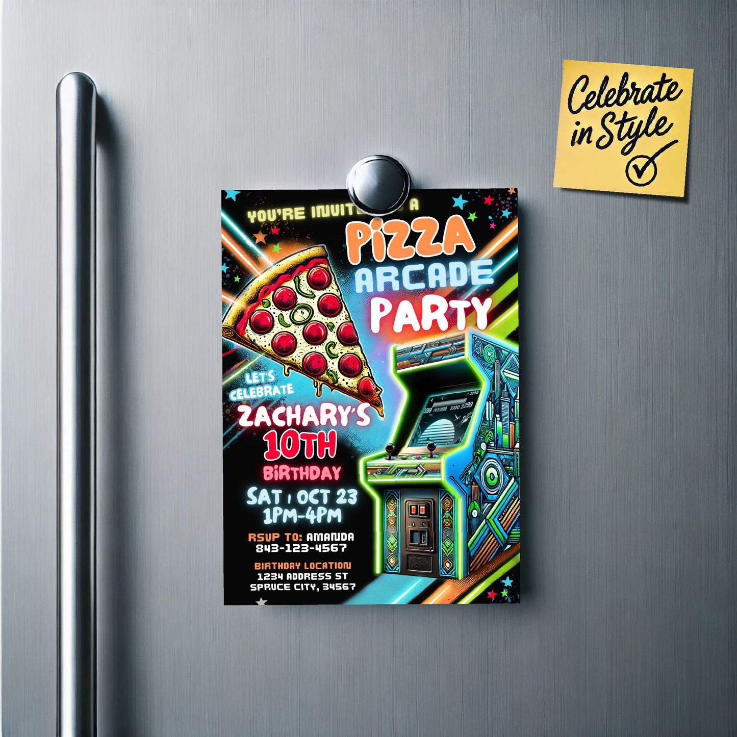 Arcade birthday invitation | Pizza party invite for boys