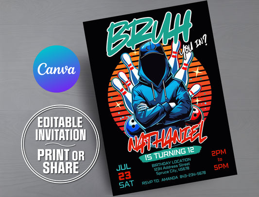 Bowling Birthday Invitation | BRUH YOU IN Teen Bowling Invite