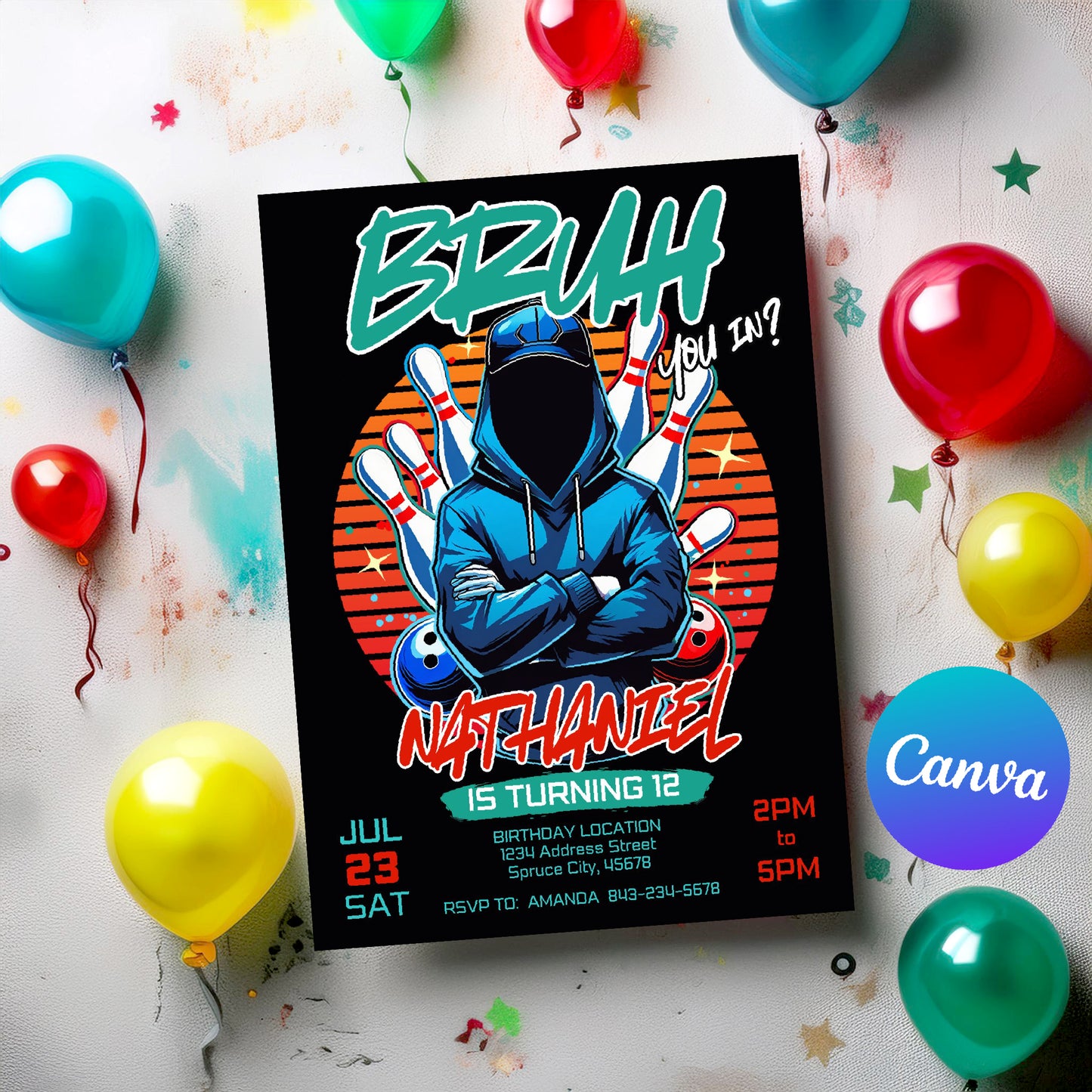 Bowling Birthday Invitation | BRUH YOU IN Teen Bowling Invite