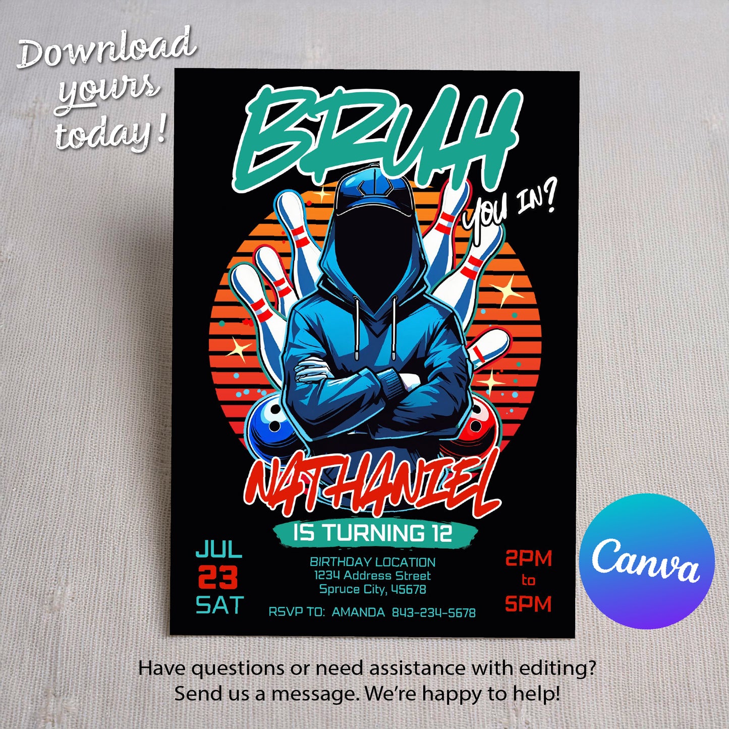 Bowling Birthday Invitation | BRUH YOU IN Teen Bowling Invite