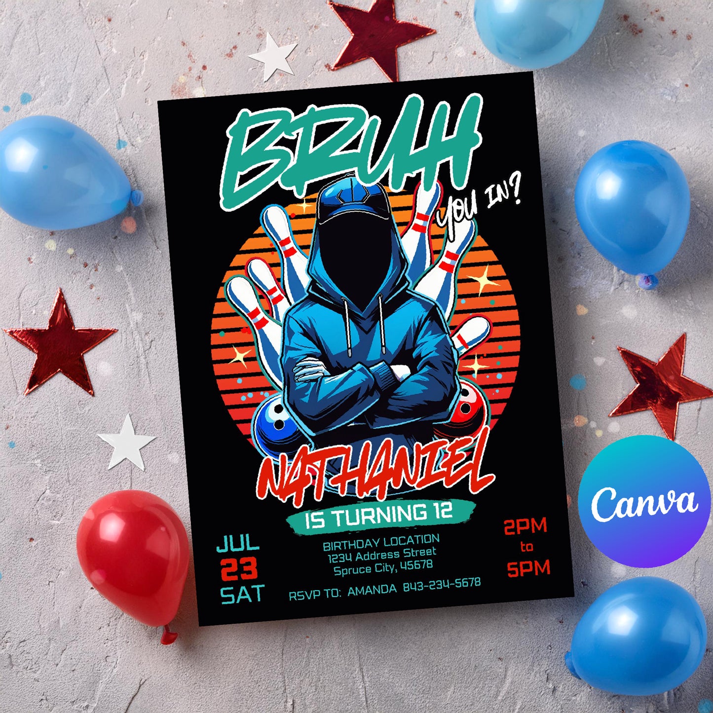 Bowling Birthday Invitation | BRUH YOU IN Teen Bowling Invite