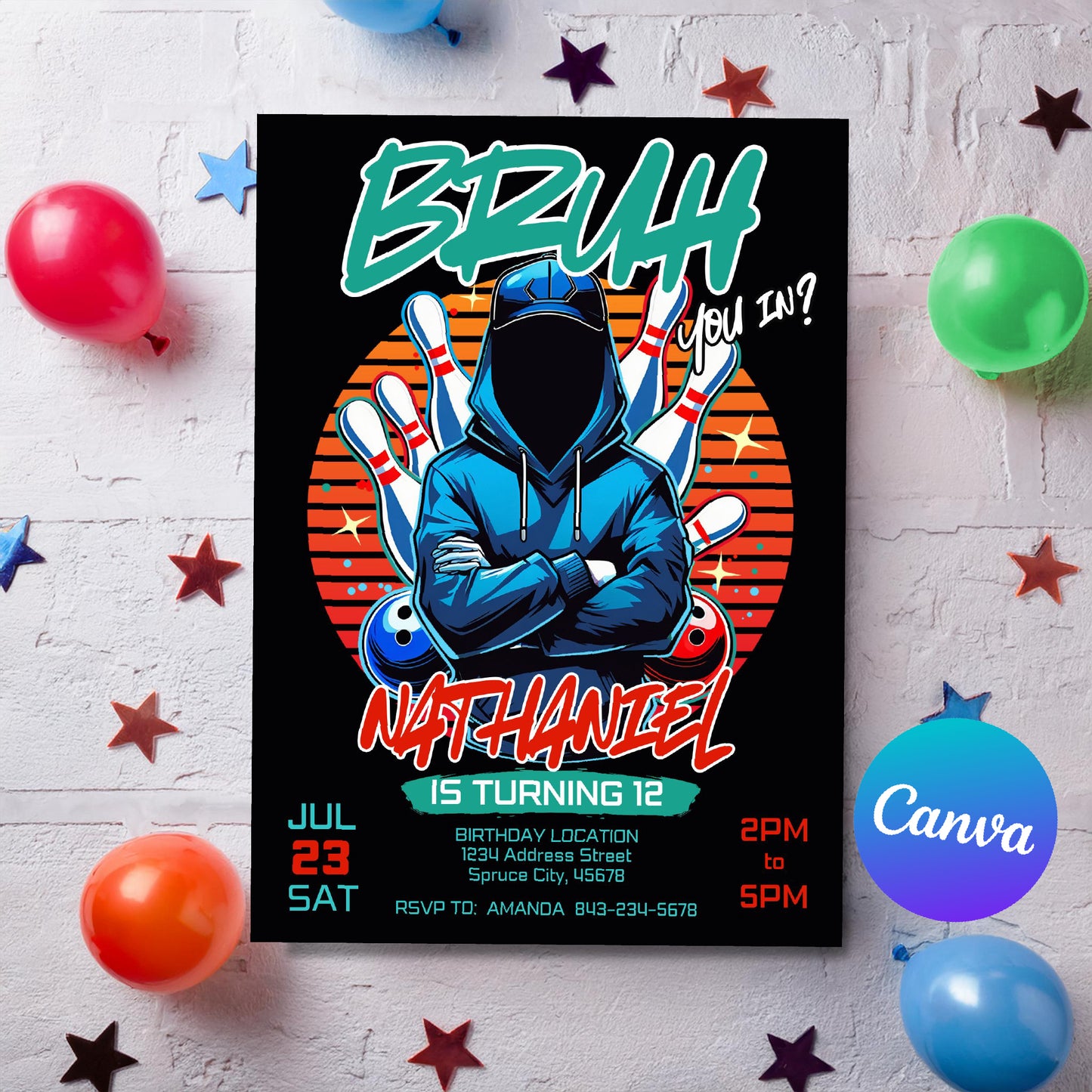 Bowling Birthday Invitation | BRUH YOU IN Teen Bowling Invite