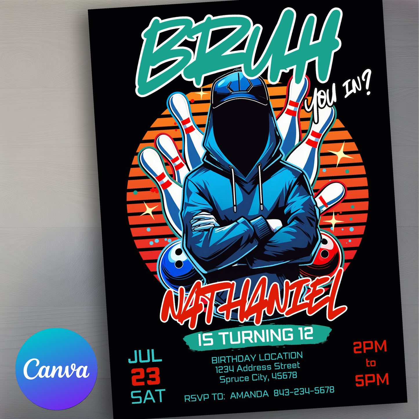 Bowling Birthday Invitation | BRUH YOU IN Teen Bowling Invite