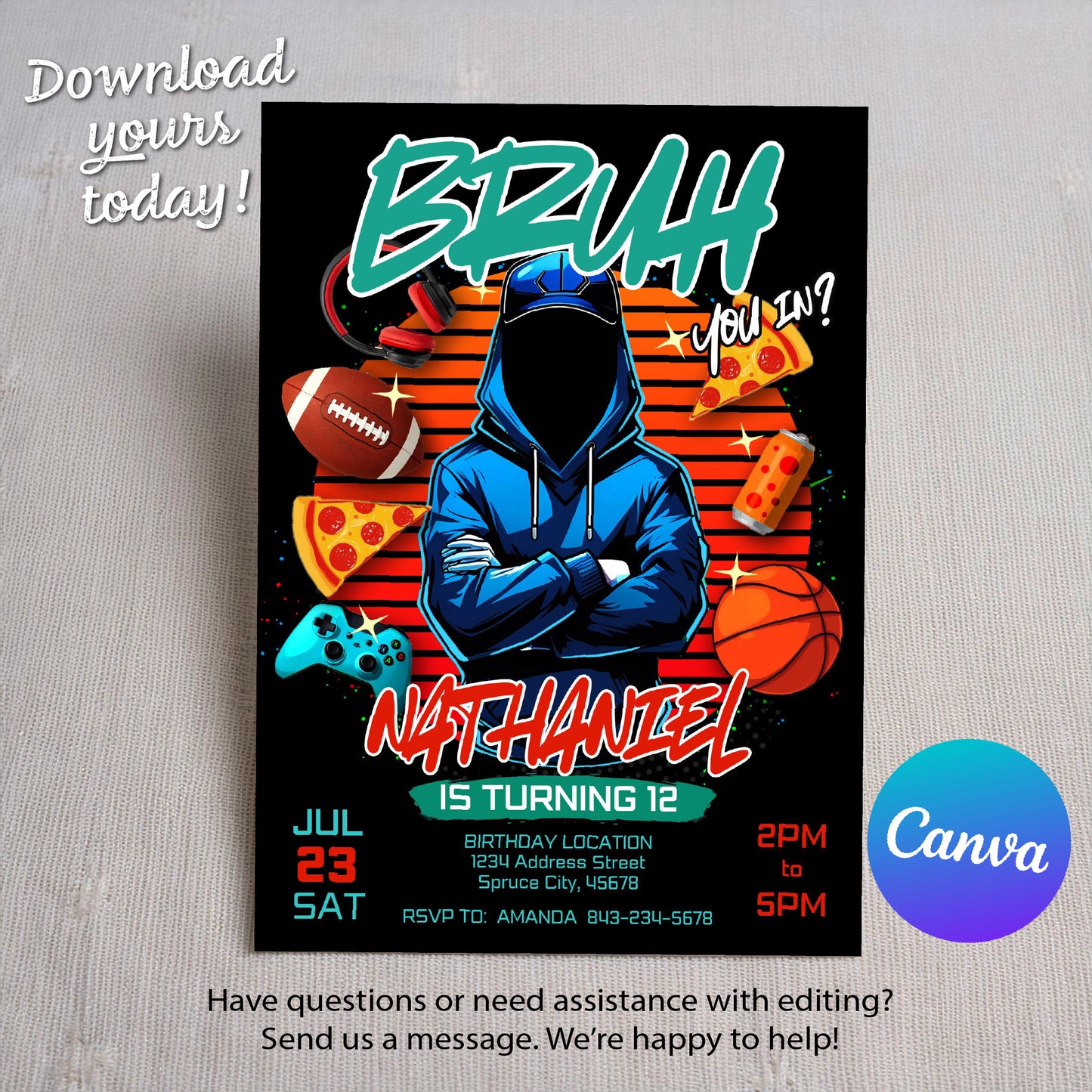 Gaming Birthday Invite | Bruh You In Party Invitation for Teens