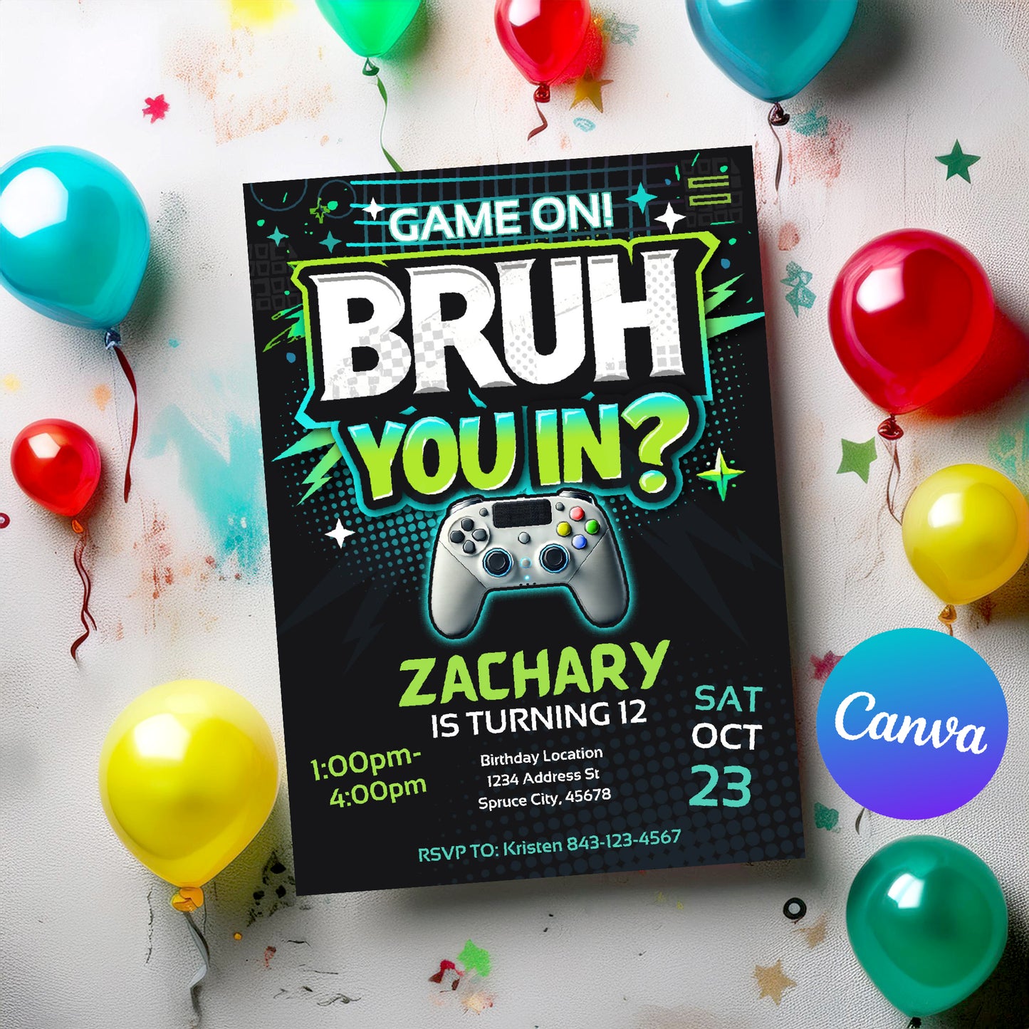Video Game Party Invite | Bruh Birthday Invitation