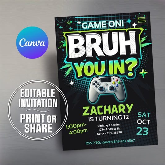 Video Game Party Invite | Bruh Birthday Invitation