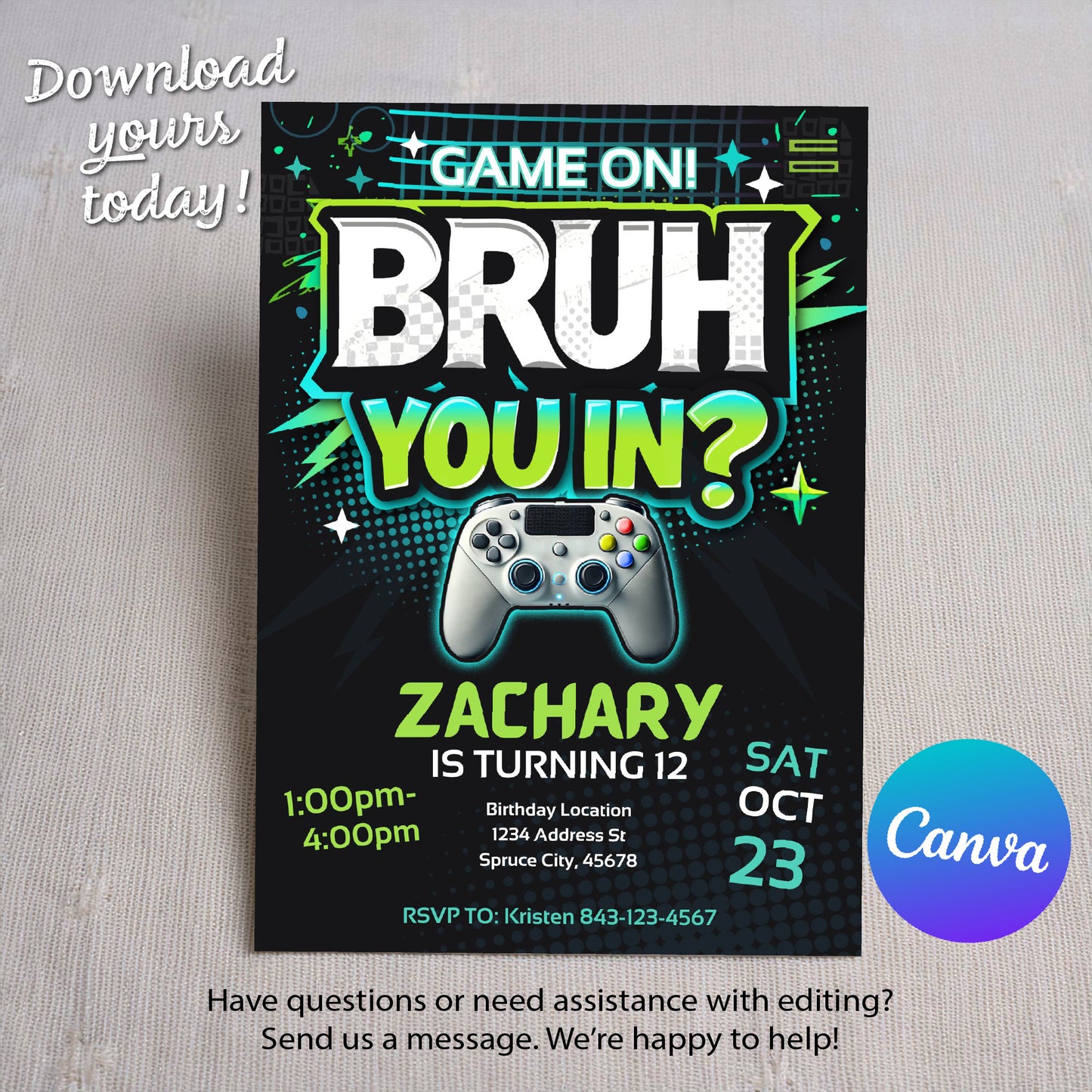 Video Game Party Invite | Bruh Birthday Invitation