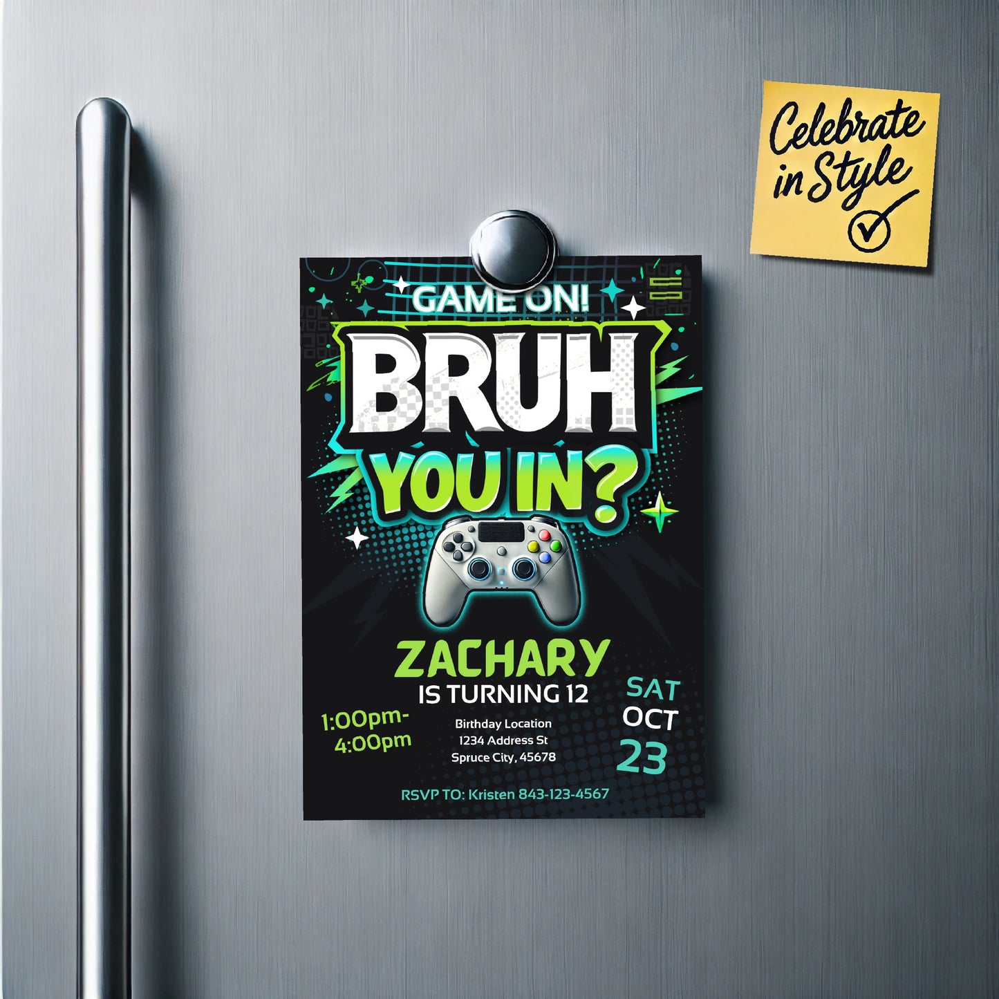 Video Game Party Invite | Bruh Birthday Invitation