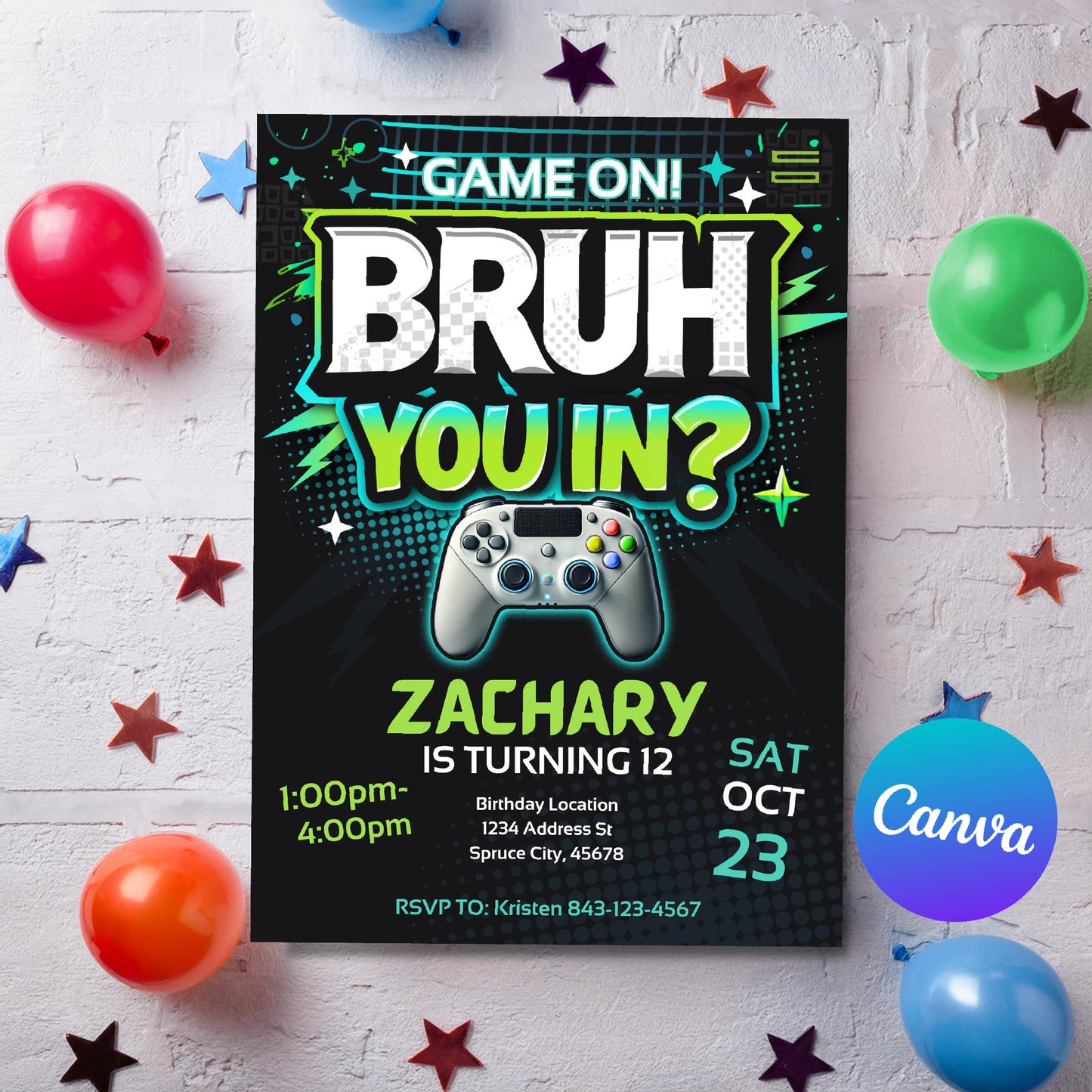Video Game Party Invite | Bruh Birthday Invitation