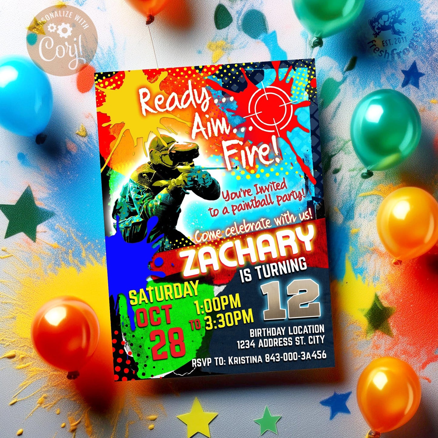 Paintball birthday invitation template - EASY EDIT!