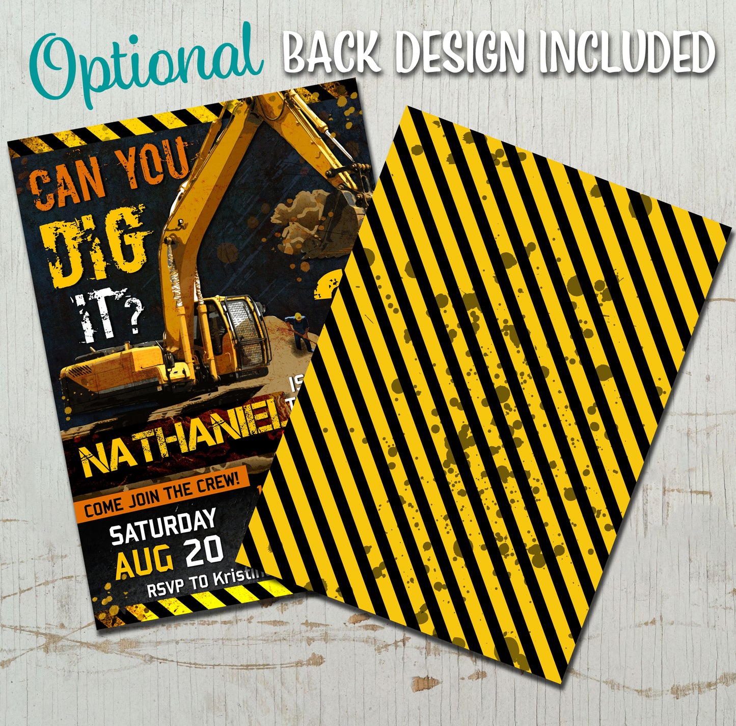 Excavator birthday invitation template