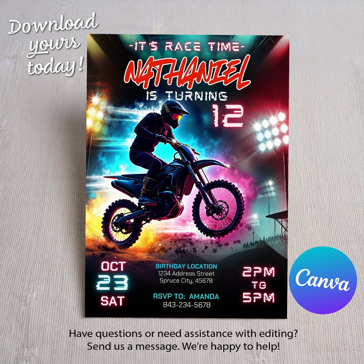 Dirt Bike Invitation | Digital Download | Editable Template