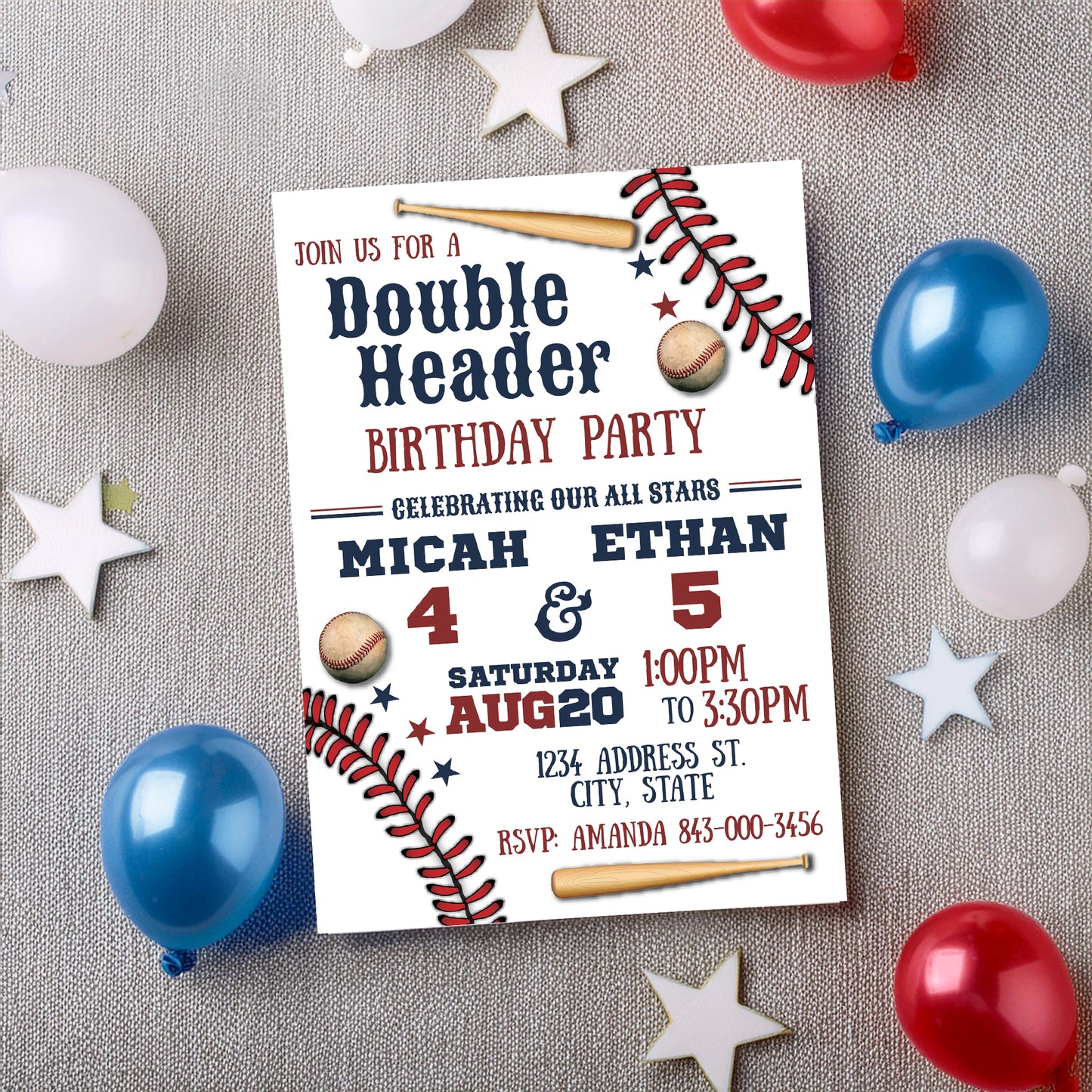 Double Header baseball birthday invitation editable digital invite- Easy Edit!