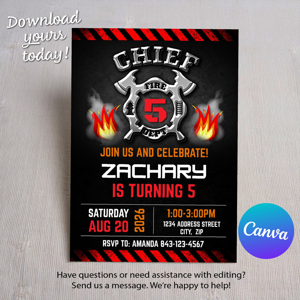 Firefighter Birthday Invitation Template