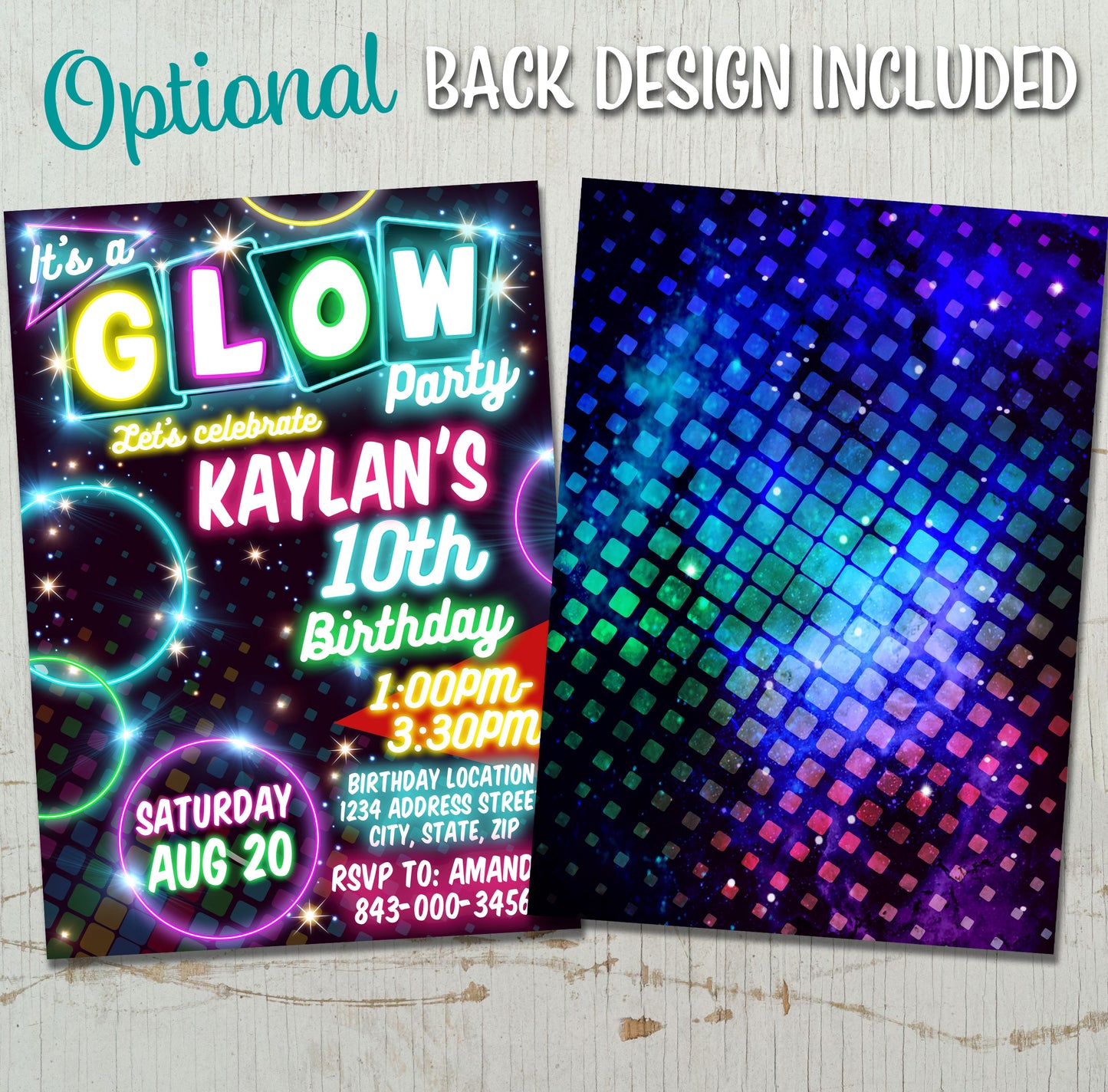 Glow Party Birthday Invitation | Neon Kids Party Invite