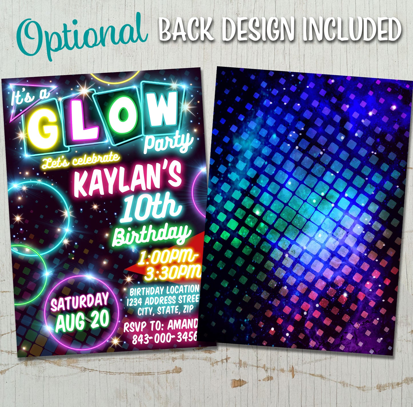 Glow party invitation for boys or girls, Neon Glow invite