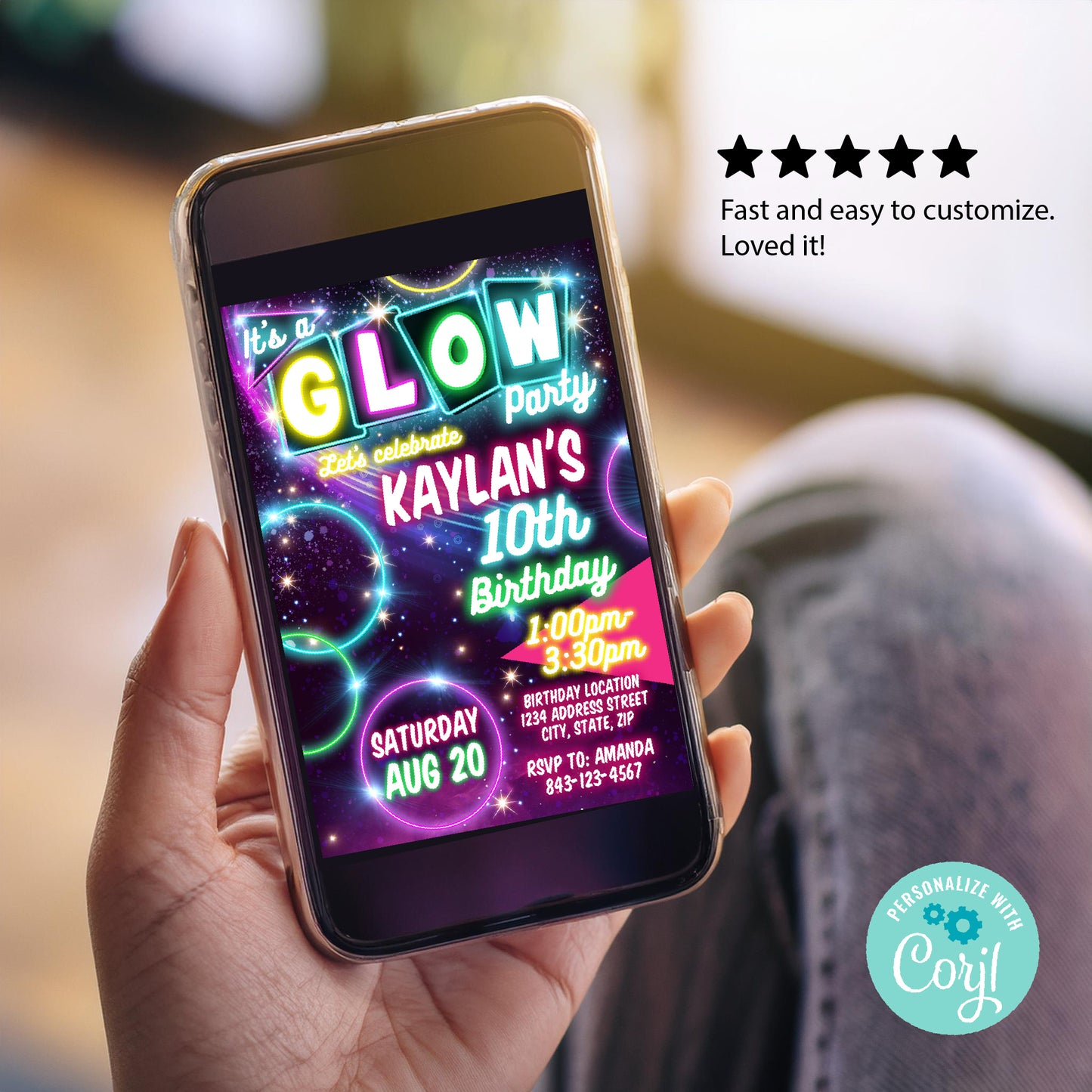 Glow Party Birthday Invitation | Neon Kids Party Invite