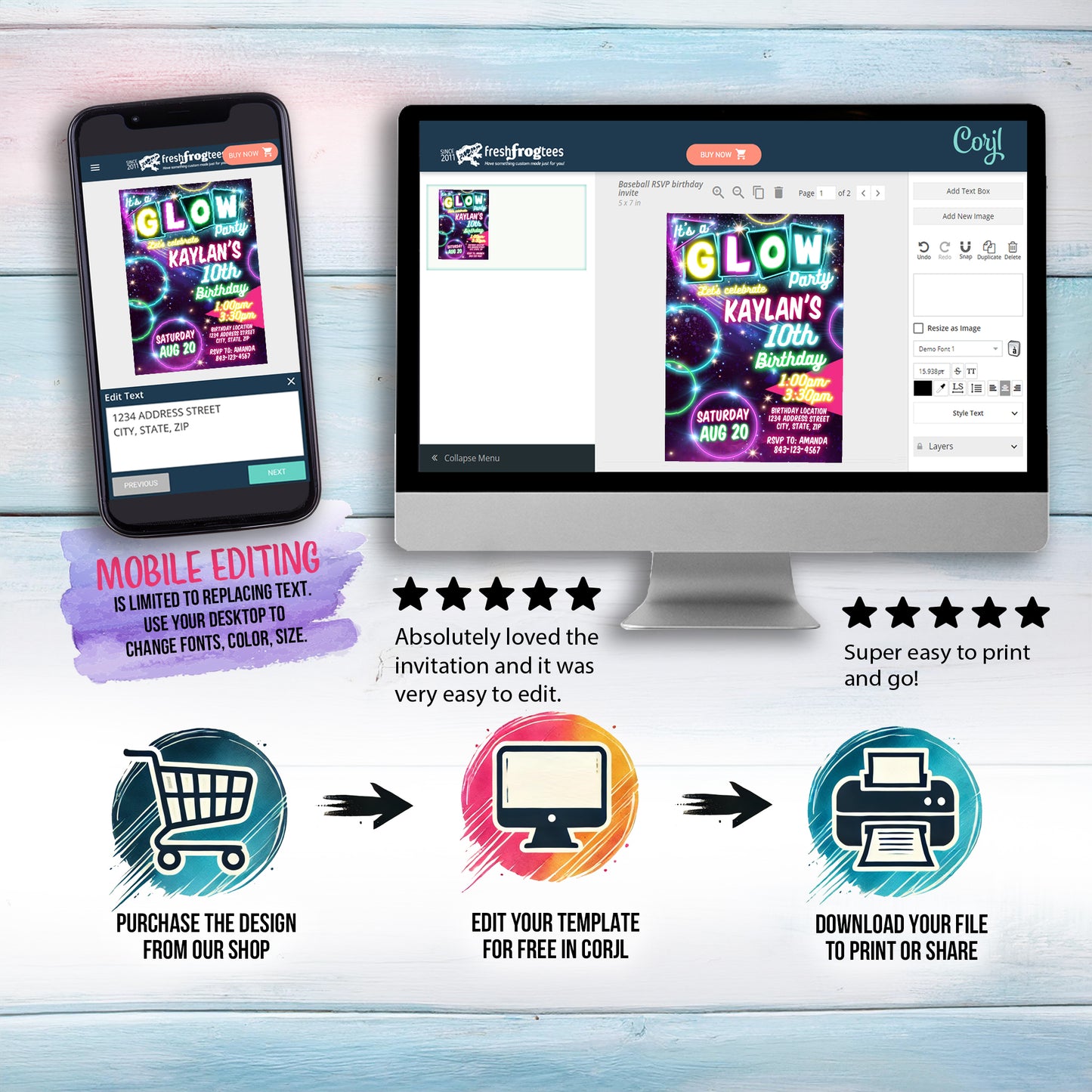 Glow Party Birthday Invitation | Neon Kids Party Invite