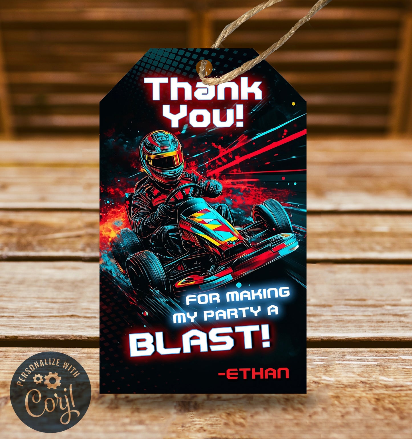 Go Kart Party Favor Thank You Tag