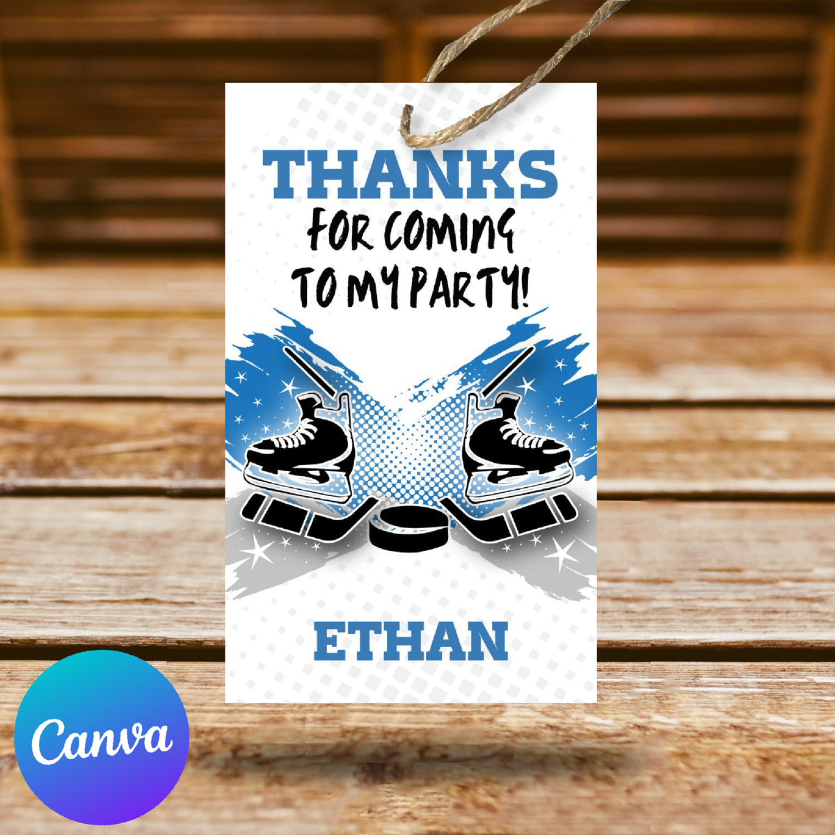 Hockey Party Favors Thank You Tag Template Blue