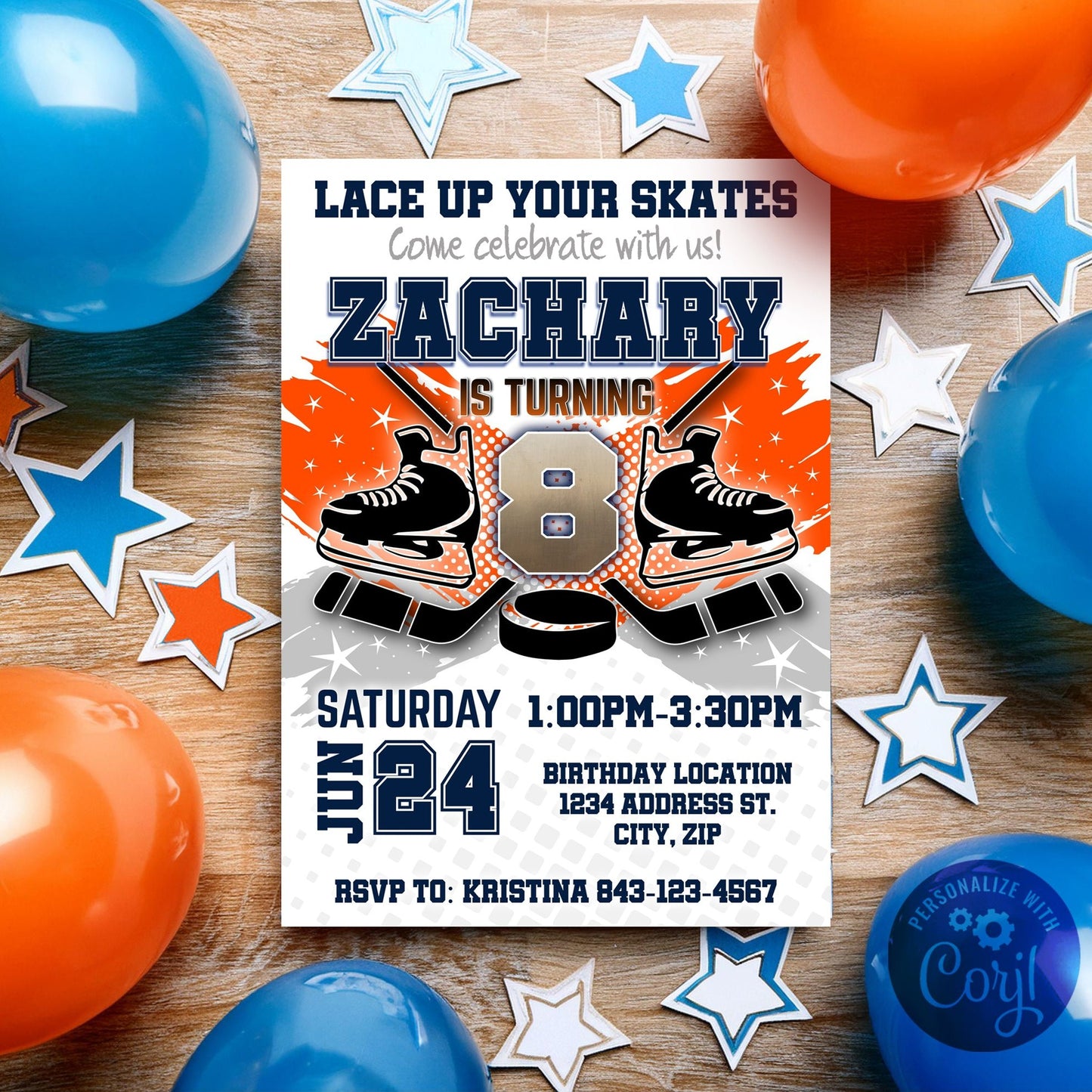 Hockey Birthday Invitations Template | Orange Theme