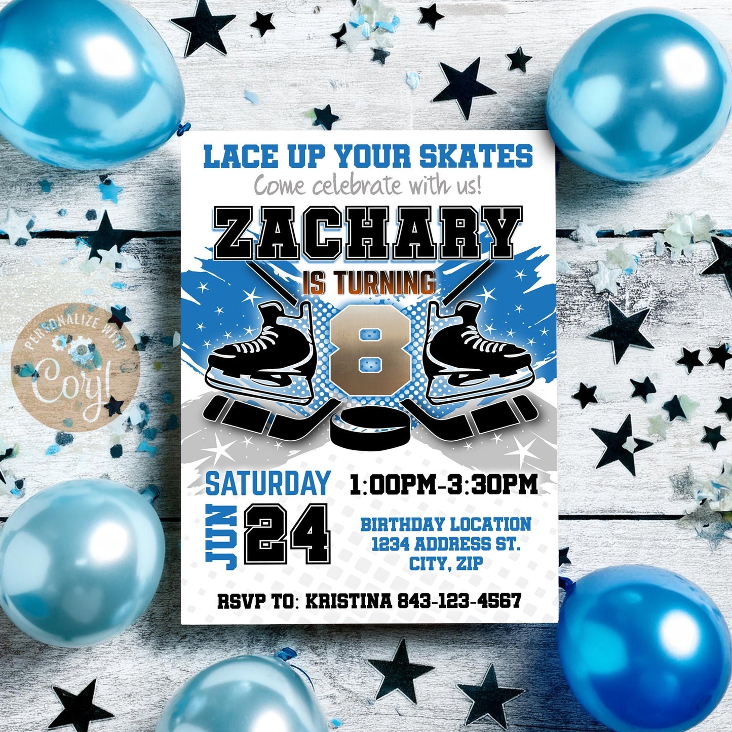 Hockey Birthday Invitation Template | Blue theme