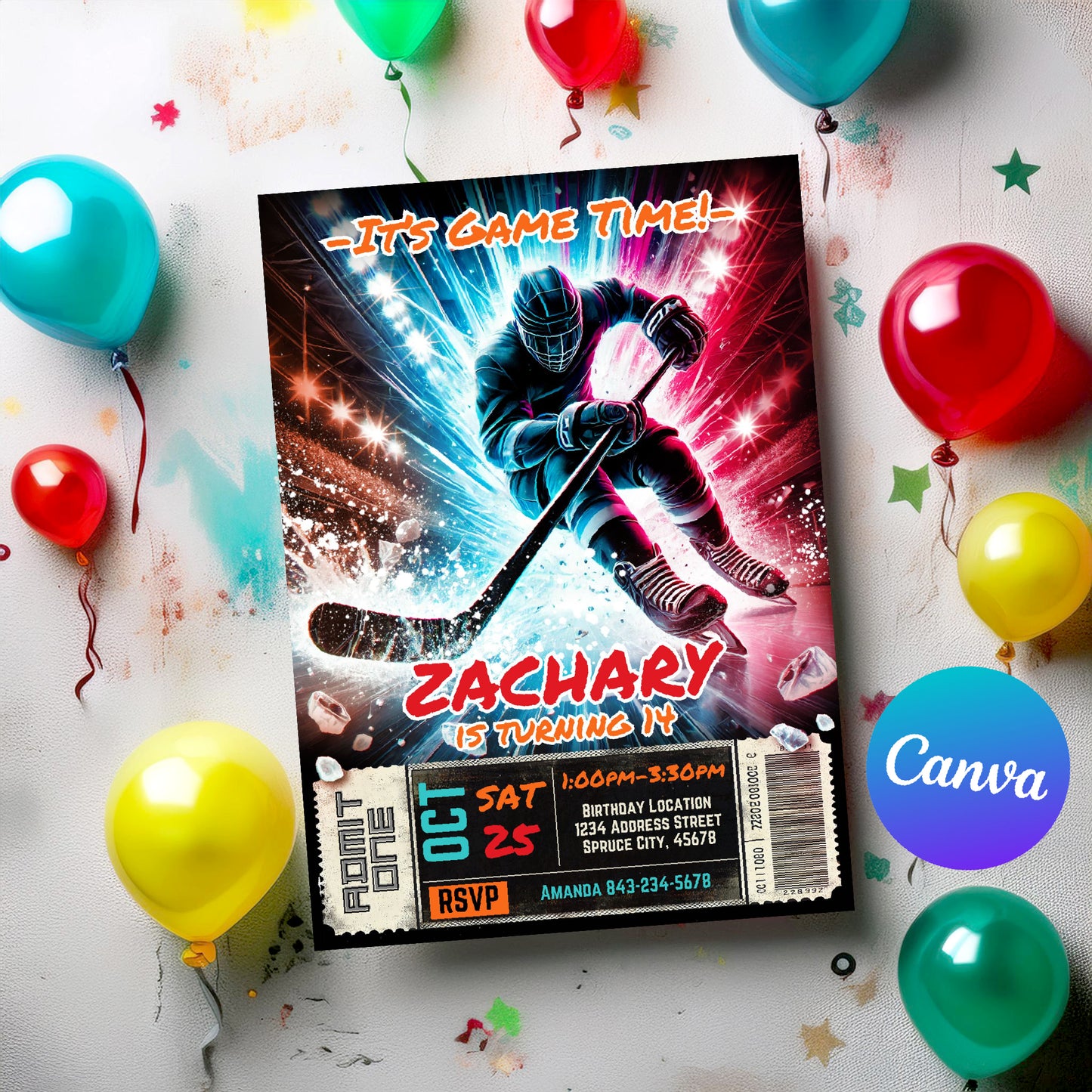 Editable Hockey Birthday Invitation Template | Ice Hockey-Themed Party Invite for Kids