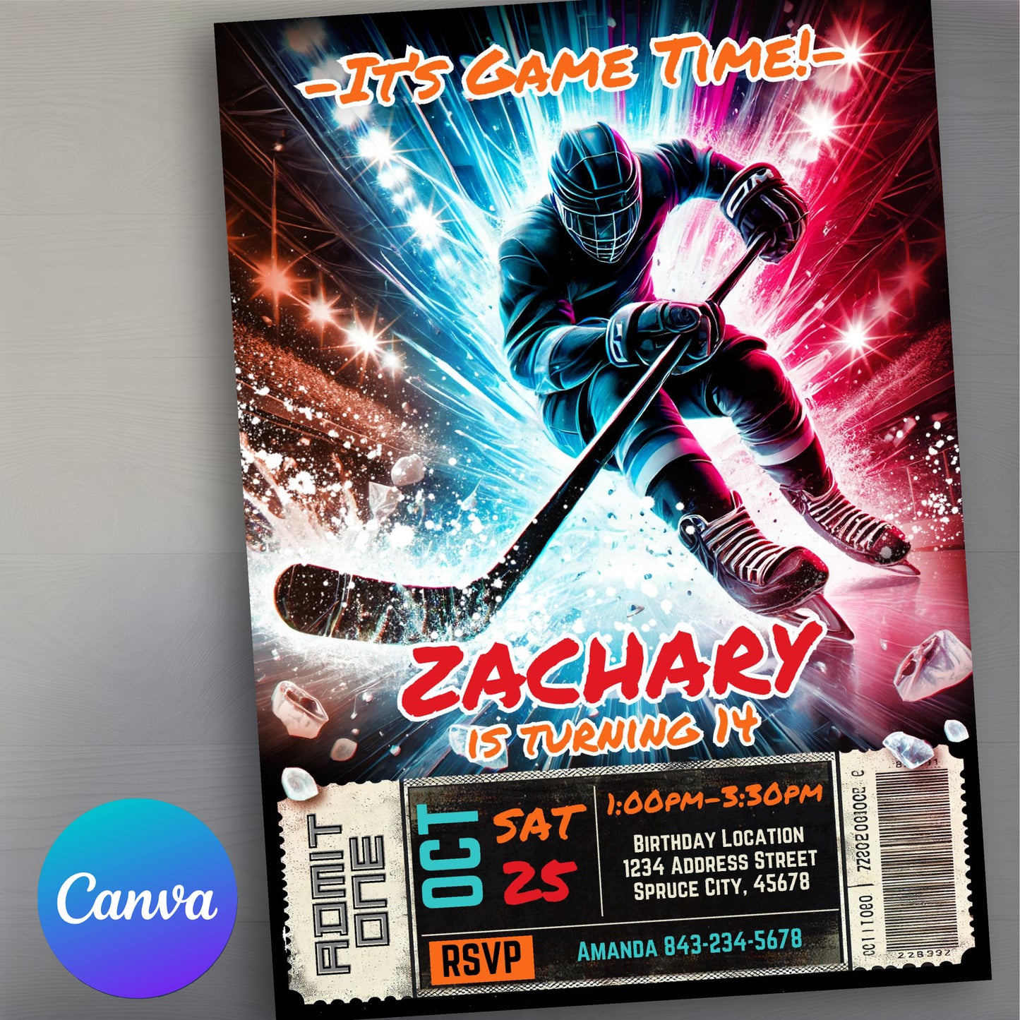 Editable Hockey Birthday Invitation Template | Ice Hockey-Themed Party Invite for Kids