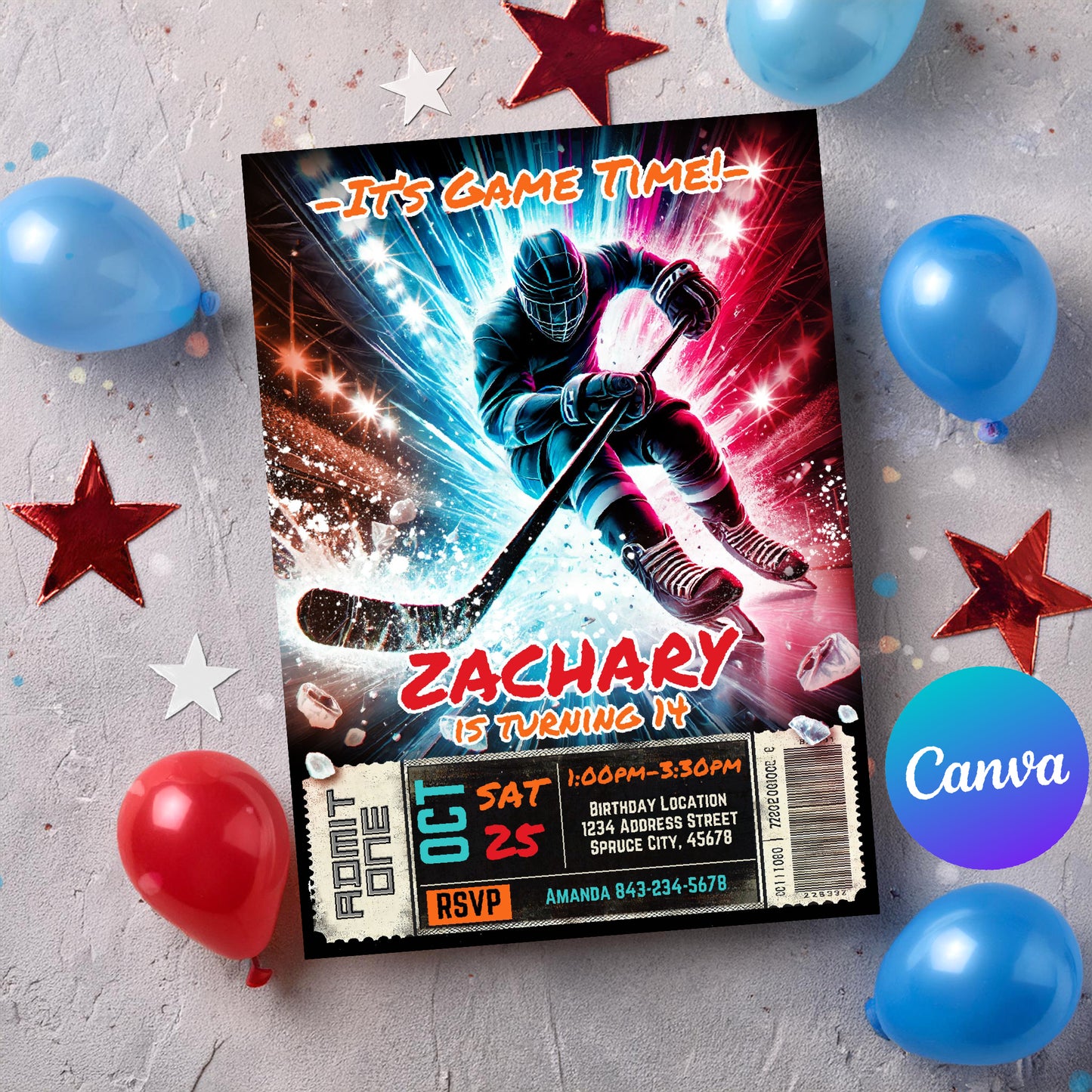Editable Hockey Birthday Invitation Template | Ice Hockey-Themed Party Invite for Kids