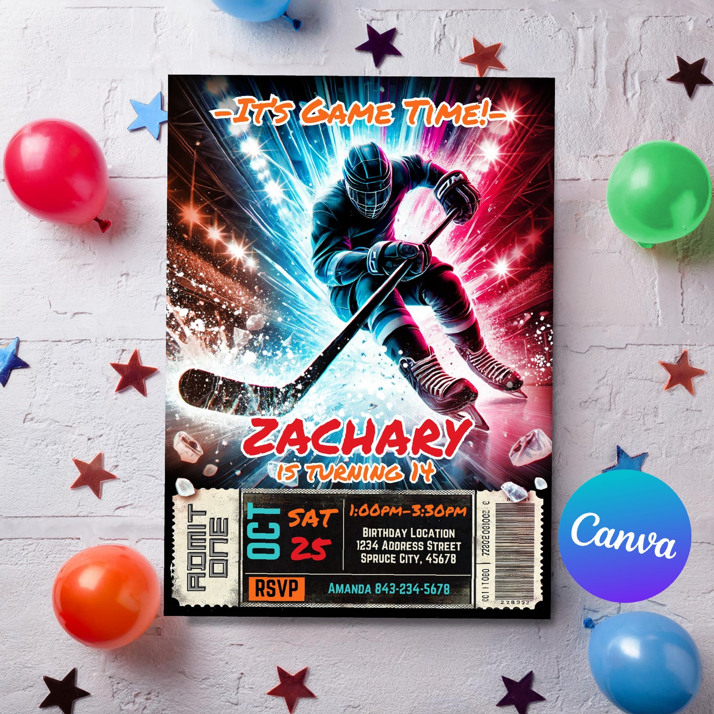 Editable Hockey Birthday Invitation Template | Ice Hockey-Themed Party Invite for Kids