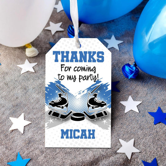 Hockey Party Favors Thank You Tag Template Blue