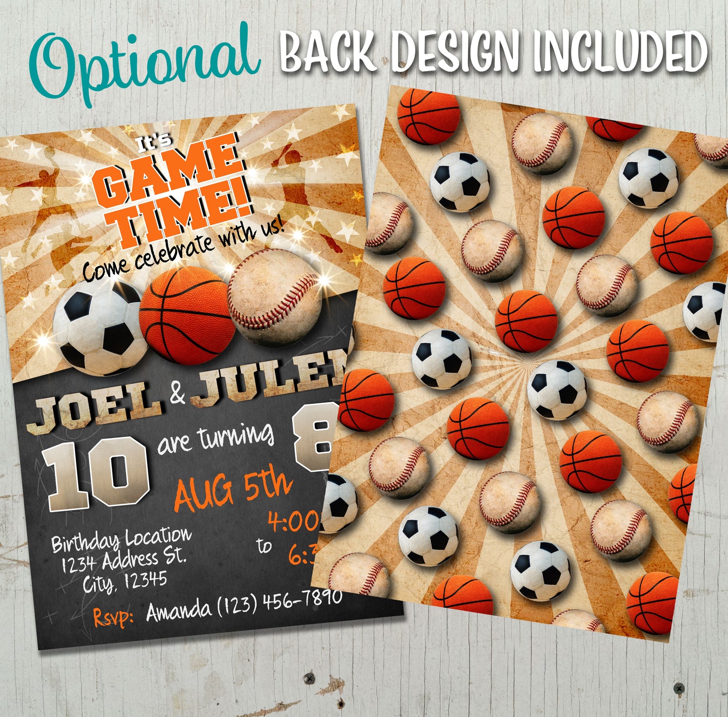 Sports birthday invitation soccer basketball baseball Joint invite