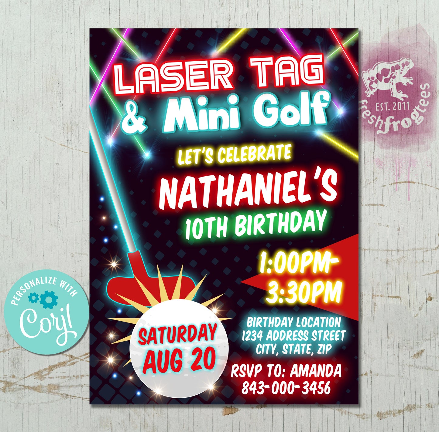 Laser Tag & Mini Golf Birthday Invitation Template