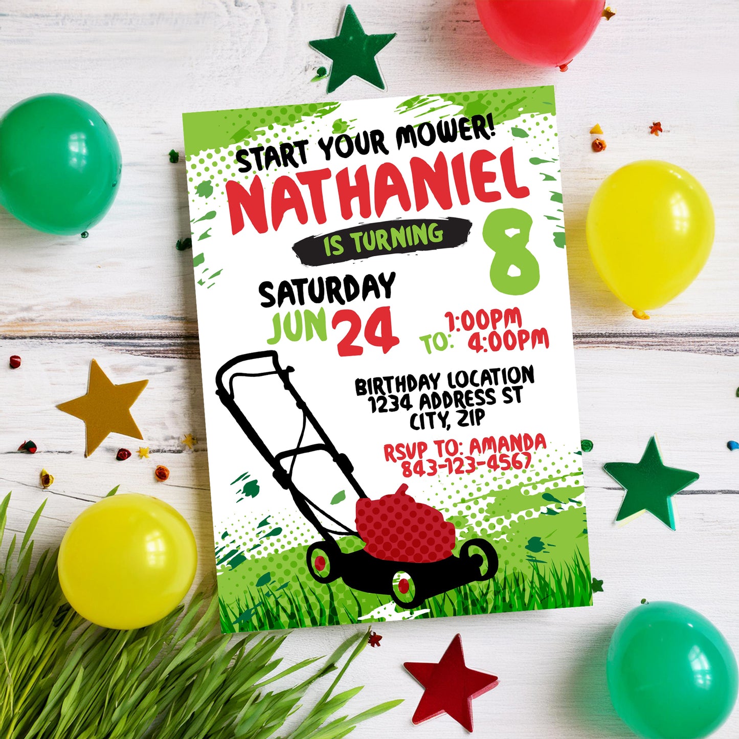 Lawnmower Birthday Invitation Template