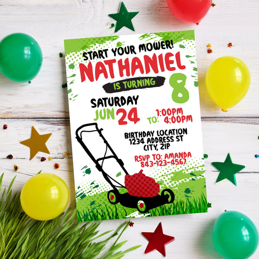 Lawnmower Birthday Invitation Template