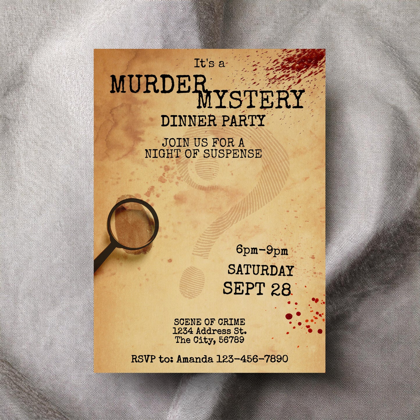 Murder Mystery Dinner Party Birthday Invitation