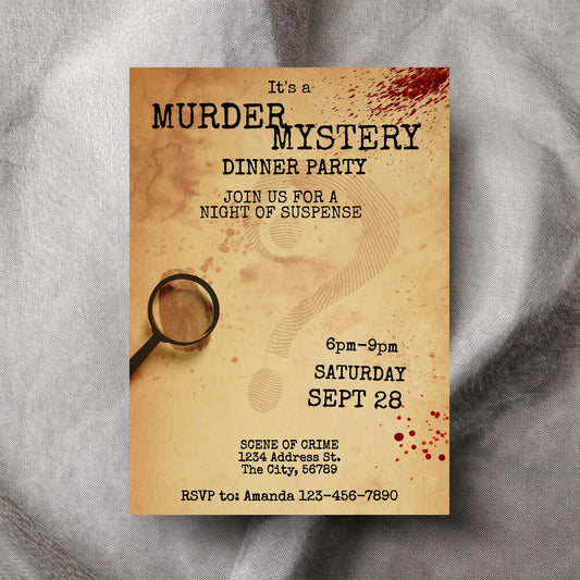 Murder Mystery Dinner Party Birthday Invitation