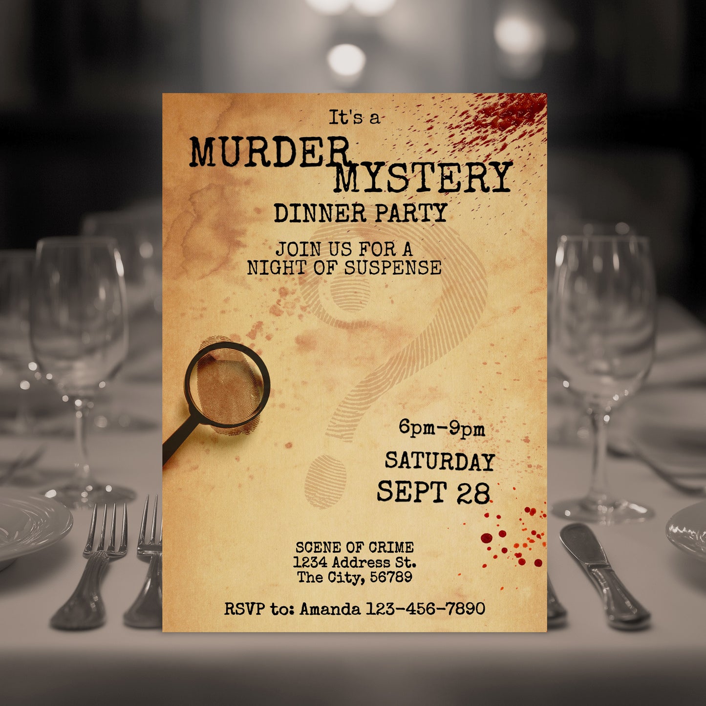 Murder Mystery Dinner Party Birthday Invitation