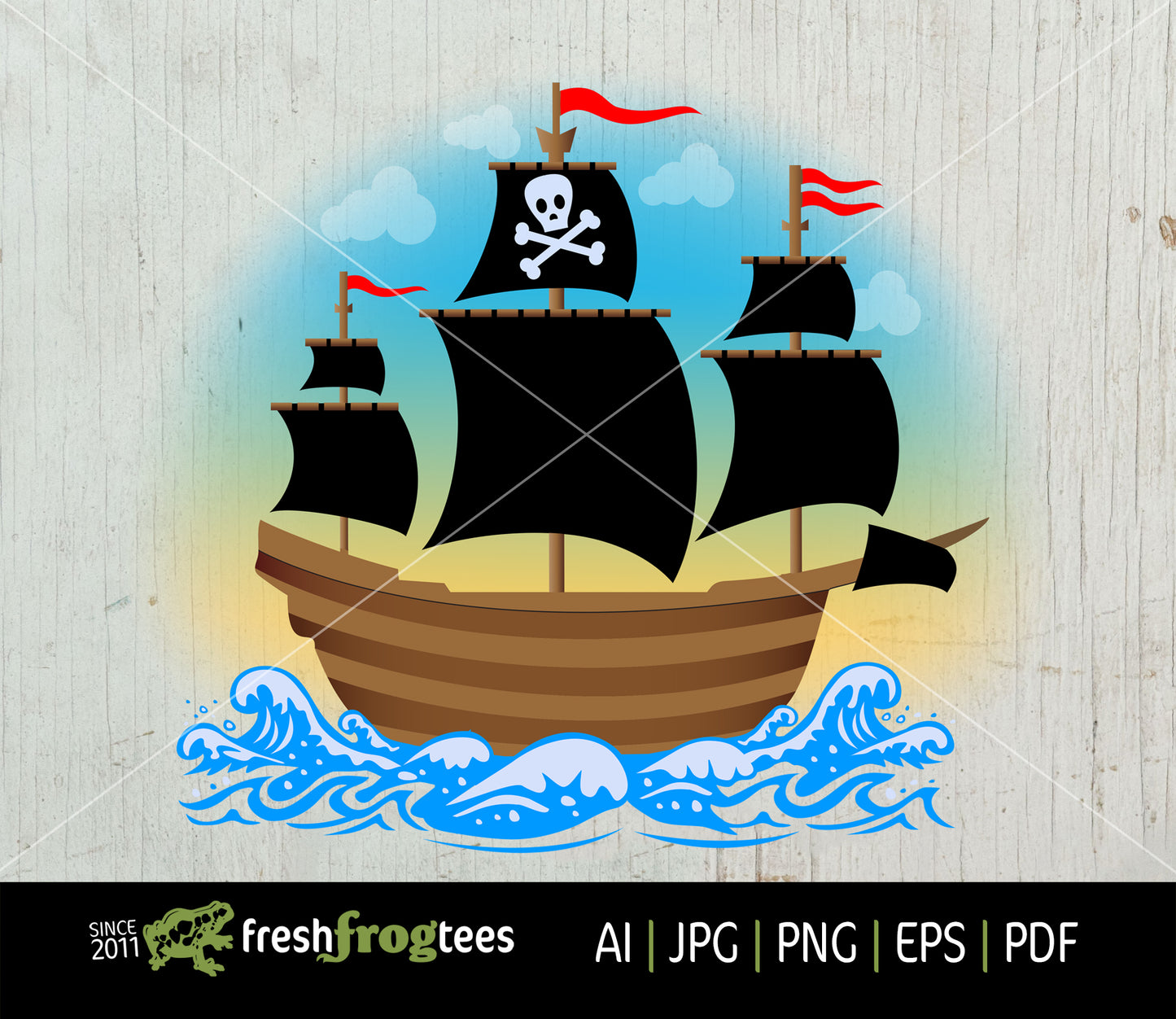 Colorful Whimsical Pirate Ship Clip Art