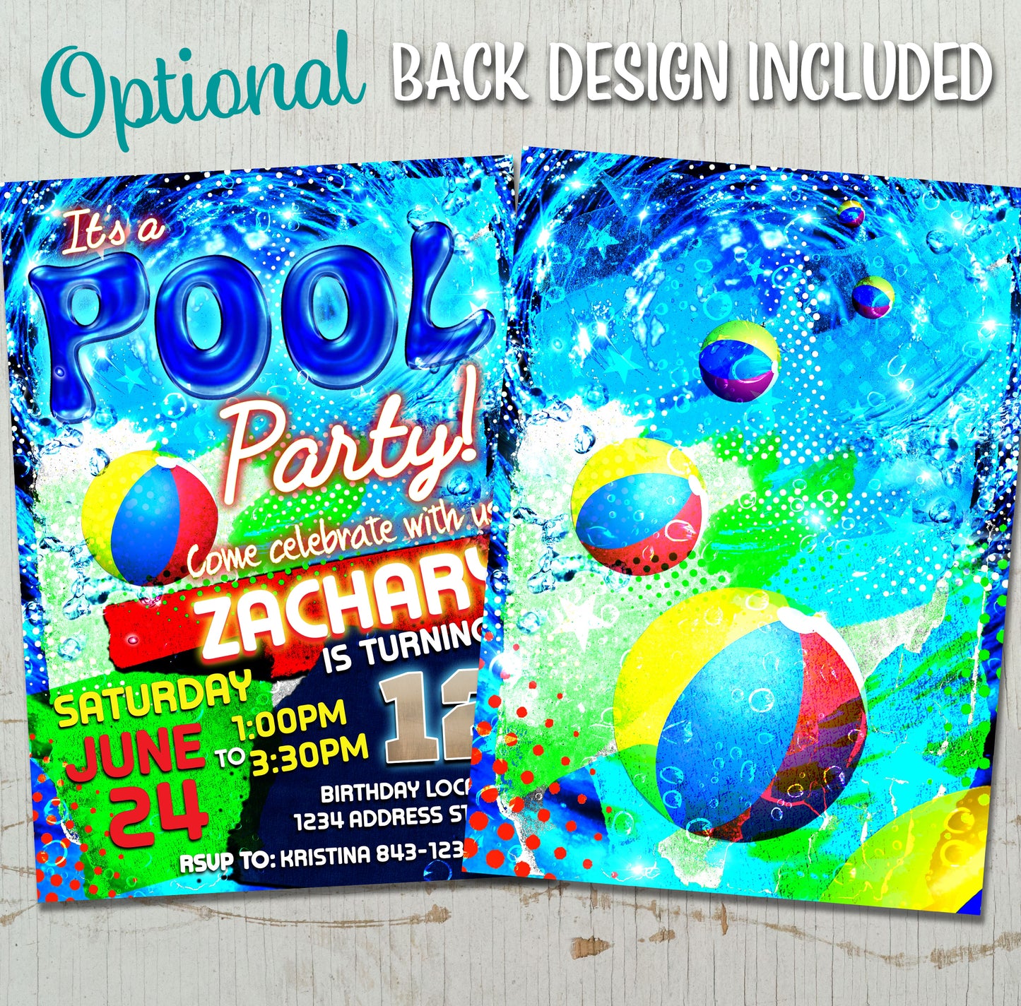 Pool party birthday invite - EASY EDIT!