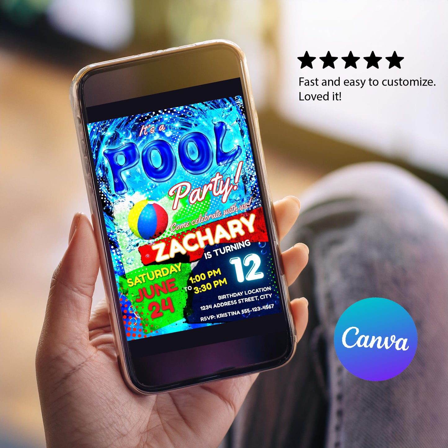 Pool party birthday invite - EASY EDIT!
