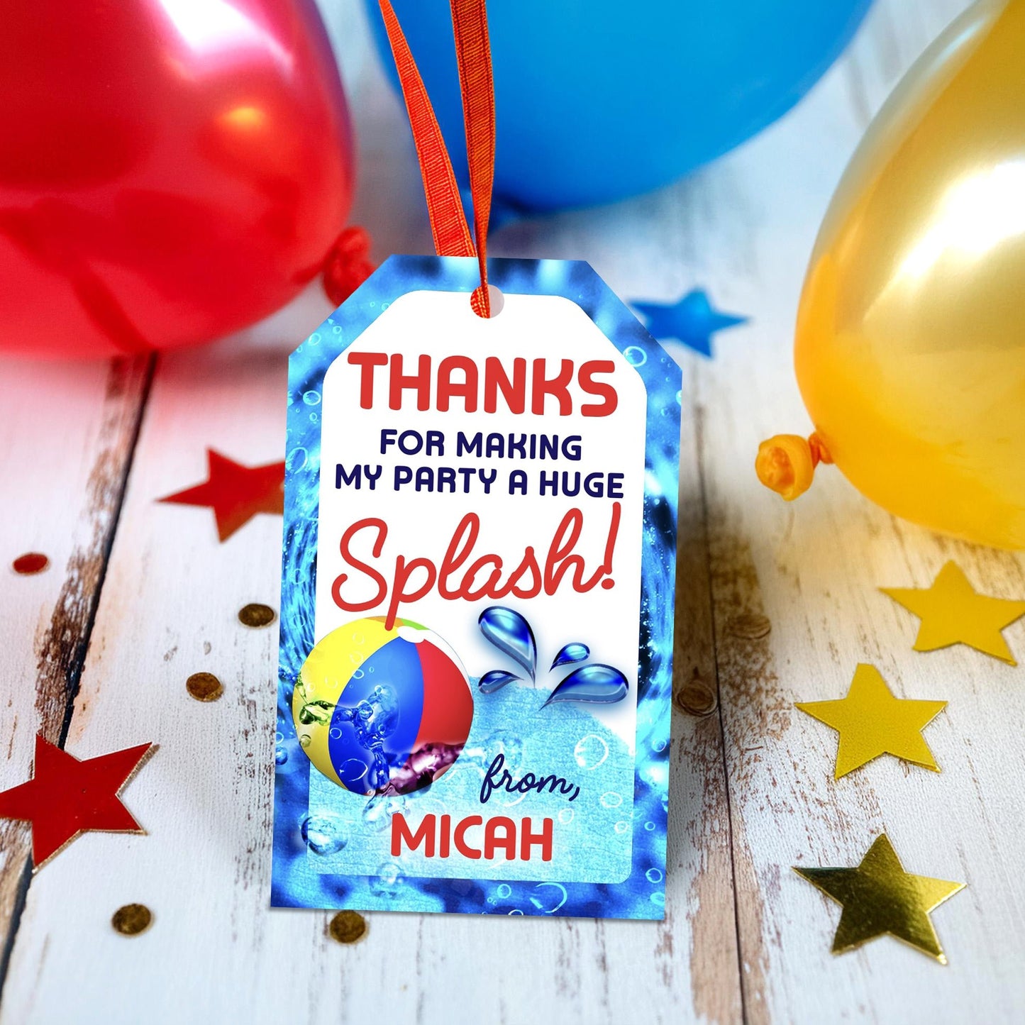 Birthday Pool Party Favor Thank You Tag
